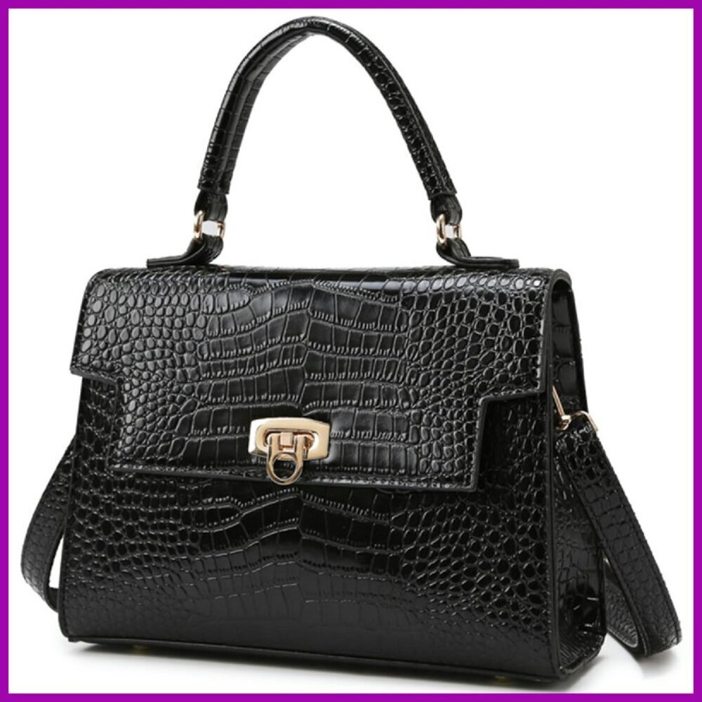 PU Leather Croc Pattern Shoulder Bag Crossbody Purse Top Handle Satchel